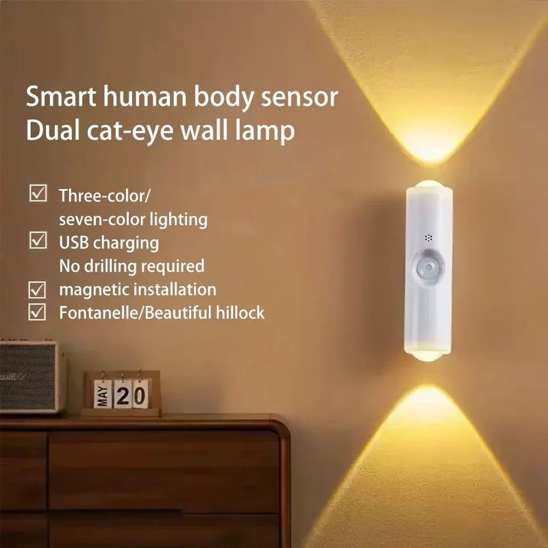 Runto Rechargeable MotionActivated Motion Sensor LED Night Light With 3Color RGB LED Light Modes 4
