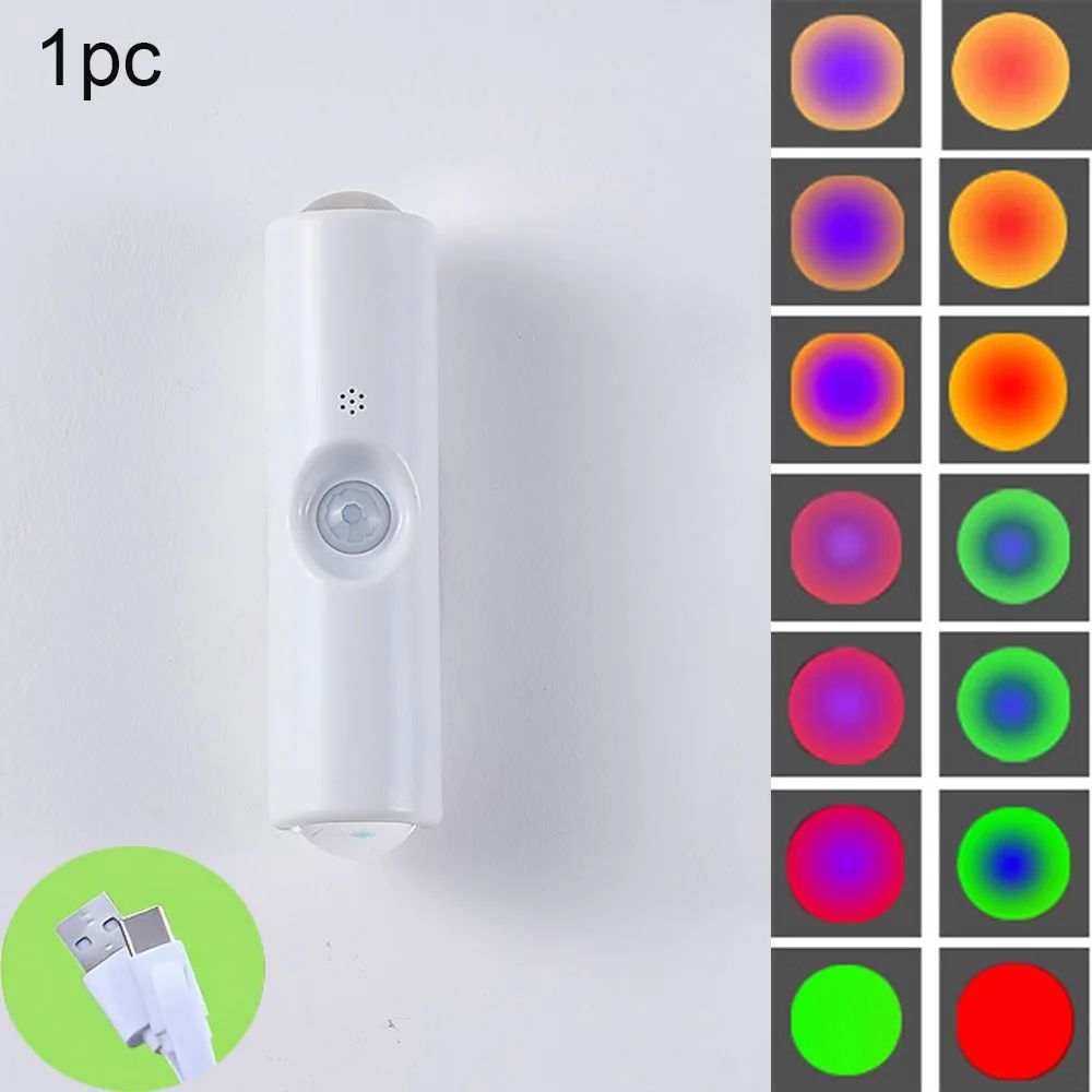 Runto Rechargeable MotionActivated Motion Sensor LED Night Light With 3Color RGB LED Light Modes 7