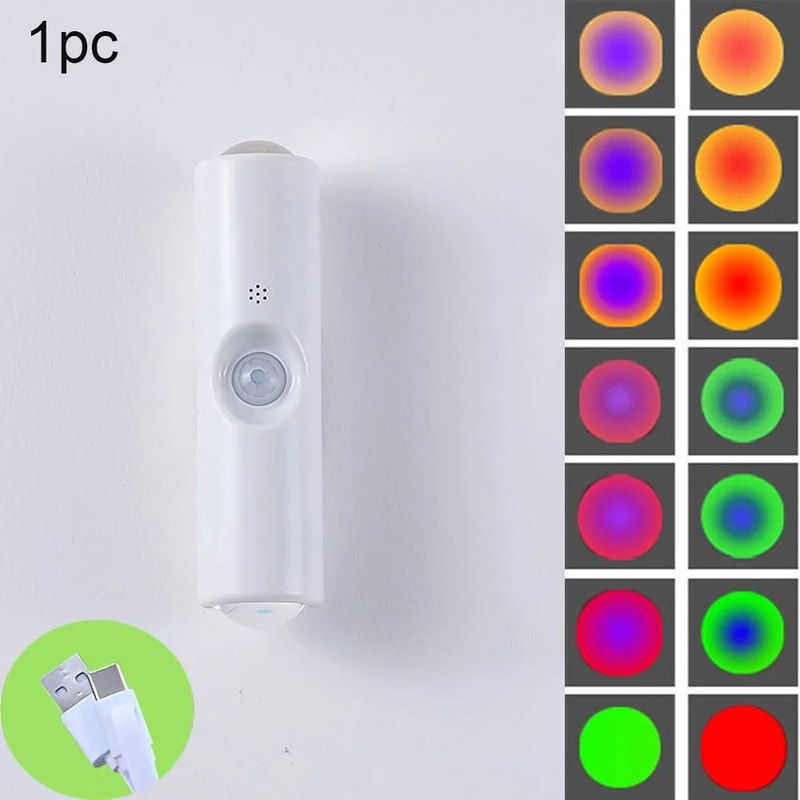 Runto Rechargeable MotionActivated Motion Sensor LED Night Light With 3Color RGB LED Light Modes 7