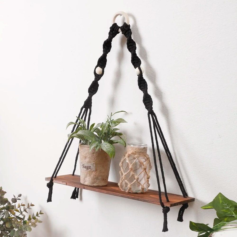 Boho Macrame Wall Hanging Shelf Floating Wooden Decor Shelf For Bedroom Living Room 13