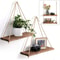 Boho Hanging Plant Shelf Wooden Wall Shelf With Rope Wall Hanging Planter Display Rack 0