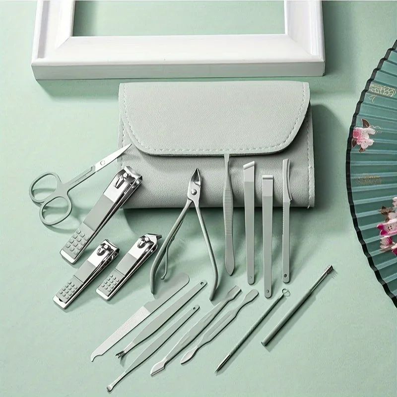 Professional Manicure Set Nail Clippers Set 16Piece Pedicure Tool Kit With Travel Case 1