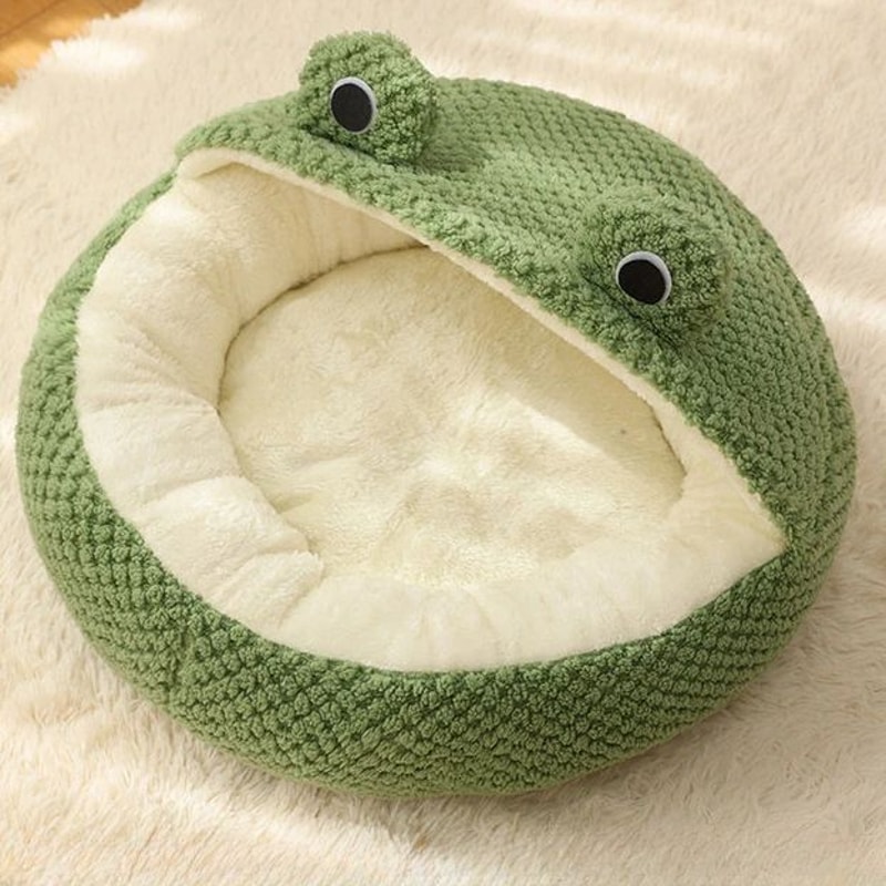 Plush Frog Cozy Pet Nest Warm SemiEnclosed Dog Cat Bed 3