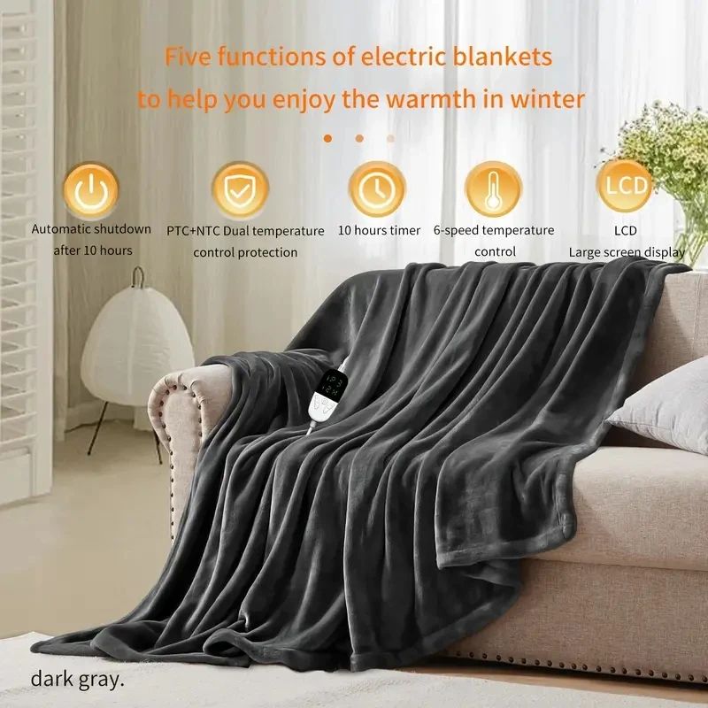 Soft Electric Heated Blanket Throw 59x71 Inches 6 Heat Levels 4Hour AutoOff Overheat Protection 2