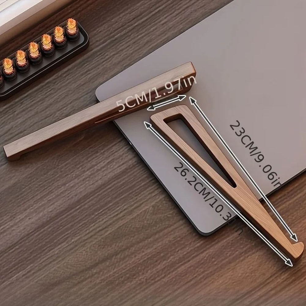 Portable Wooden Laptop Stand Foldable Ergonomic Laptop Riser With 12 Angle Ventilated Triangular 3