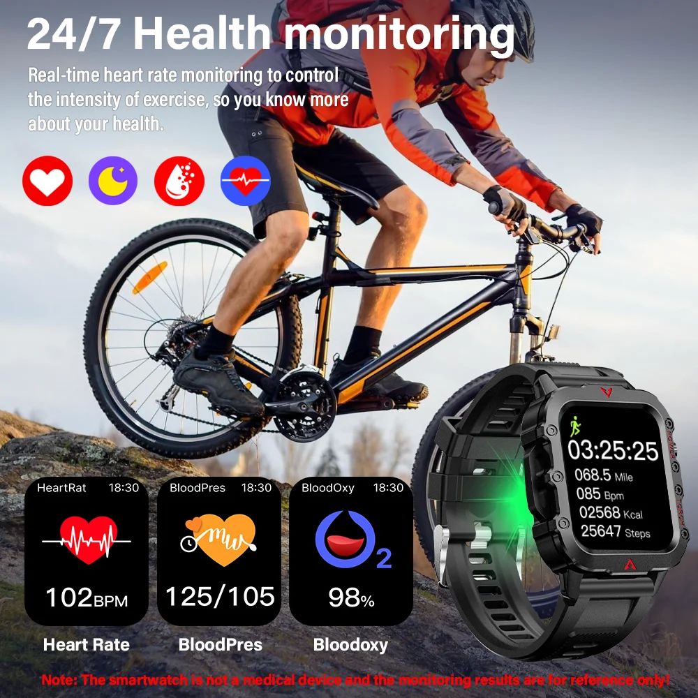 LAXASFIT Outdoor Pro Health Sport Smartwatch LED Flashlight Fitness Tracking Wristwatch 4
