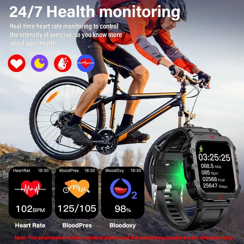 LAXASFIT Outdoor Pro Health Sport Smartwatch LED Flashlight Fitness Tracking Wristwatch 4