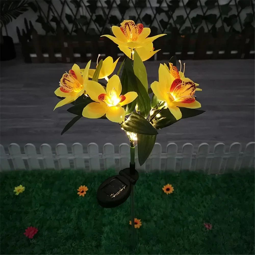 Solar Garden Orchid Lights Outdoor Lamp Solar Simulation Flower Decor 9