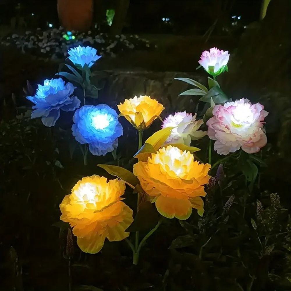 Peony Glow Solar Garden Lights 3Head Solar Garden Lights Outdoor Pathway Decor 9
