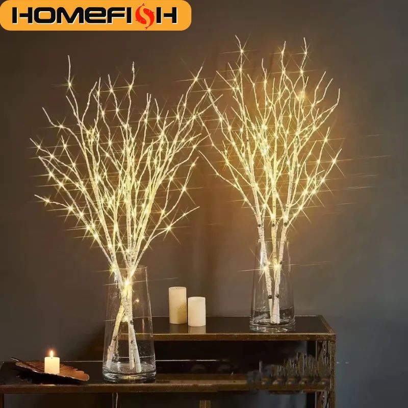 Premium White Birch LED Branch Lights BatteryOperated Festive Decorative Tree Accent 0