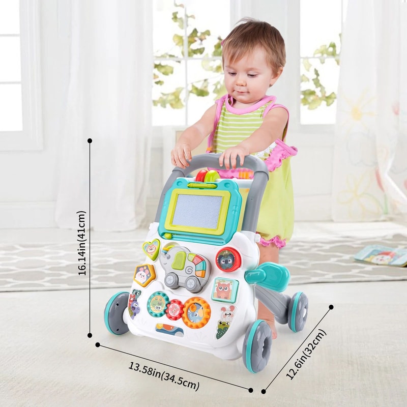 Cartoon Baby Push Walker Activity Center With Music And Drawing Board 1