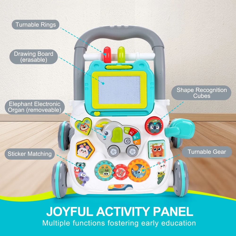 Cartoon Baby Push Walker Activity Center With Music And Drawing Board 3