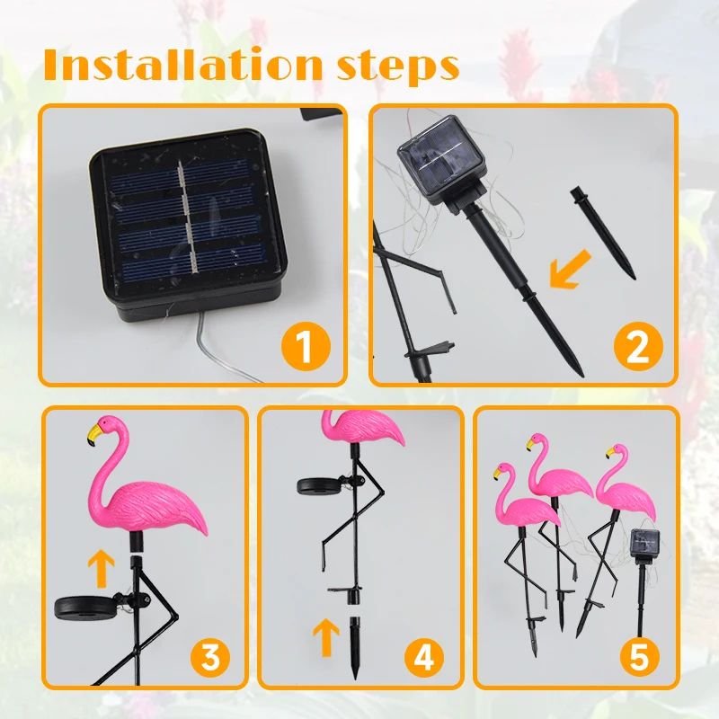 Solar Flamingo Garden Lights Waterproof LED Outdoor Pathway Stake Decor 5