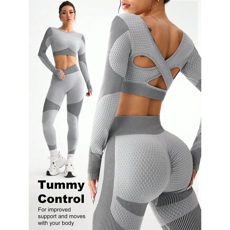 Womens Seamless Yoga Running Set Breathable Sports Bra And HighWaist Fitness Leggings 2Piece 0