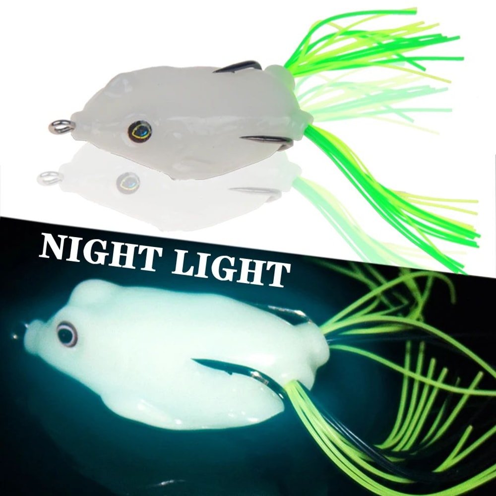 Premium Topwater Frog Fishing Lure NightLight Soft Plastic Bait With Treble Hooks 5