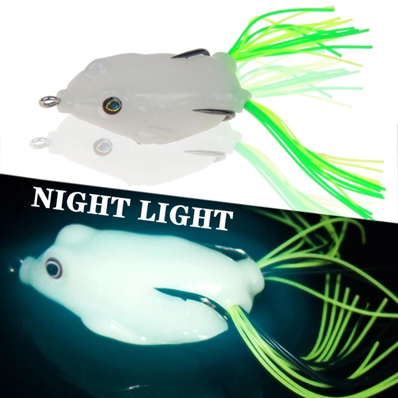 Premium Topwater Frog Fishing Lure NightLight Soft Plastic Bait With Treble Hooks 5