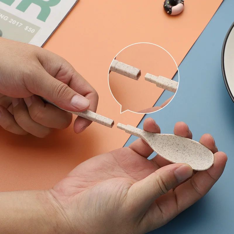 EcoLite 4Piece Portable Travel Cutlery Set Sustainable EcoFriendly Wheat Straw Tableware With Case 3