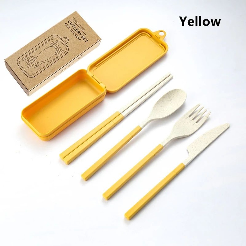 EcoLite 4Piece Portable Travel Cutlery Set Sustainable EcoFriendly Wheat Straw Tableware With Case 8