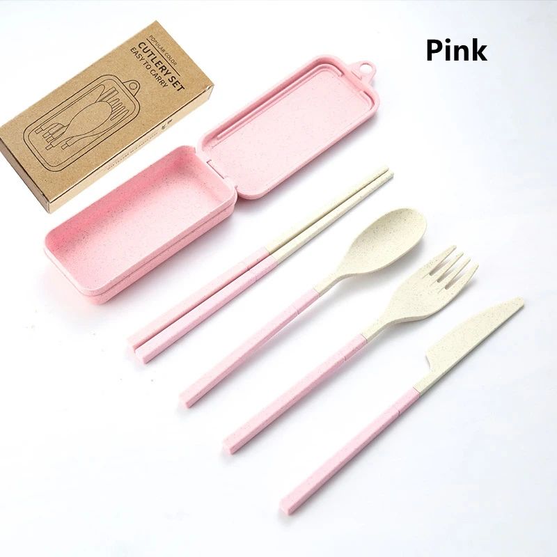 EcoLite 4Piece Portable Travel Cutlery Set Sustainable EcoFriendly Wheat Straw Tableware With Case 9