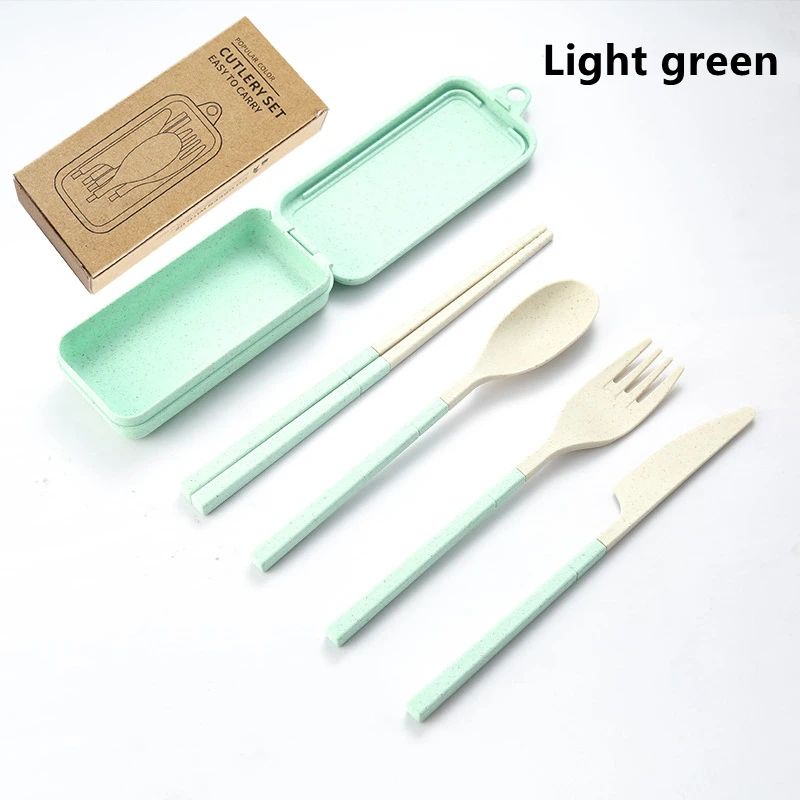 EcoLite 4Piece Portable Travel Cutlery Set Sustainable EcoFriendly Wheat Straw Tableware With Case 10