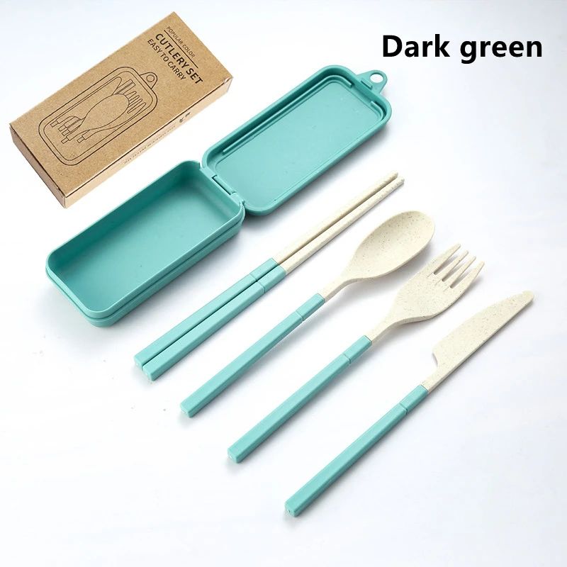 EcoLite 4Piece Portable Travel Cutlery Set Sustainable EcoFriendly Wheat Straw Tableware With Case 11