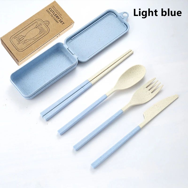 EcoLite 4Piece Portable Travel Cutlery Set Sustainable EcoFriendly Wheat Straw Tableware With Case 12