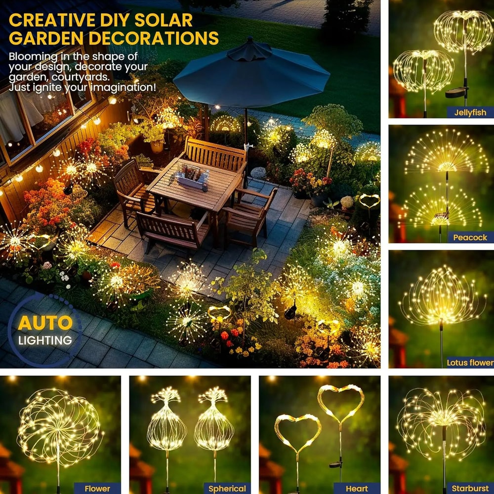 Solar Firework Garden Lights Waterproof Outdoor Fairy Pathway Patio Decor 0