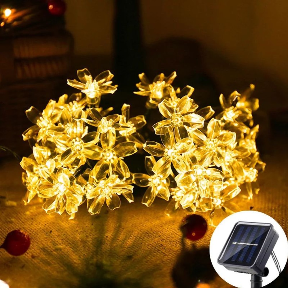 Solar Sakura Fairy Lights Waterproof Cherry Blossom Outdoor String Lights For Garden Wedding Deco 8