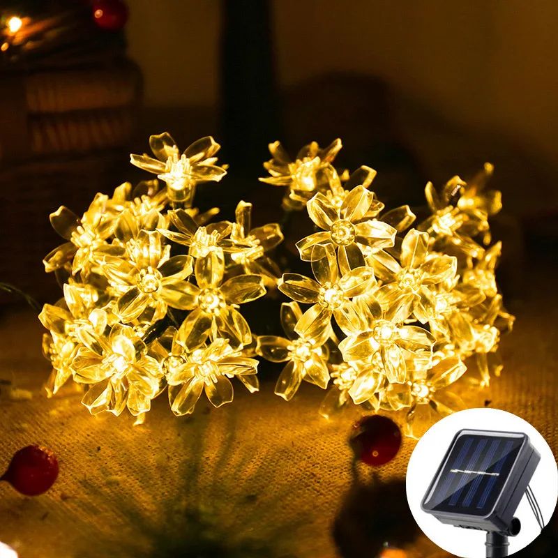 Solar Sakura Fairy Lights Waterproof Cherry Blossom Outdoor String Lights For Garden Wedding Deco 8