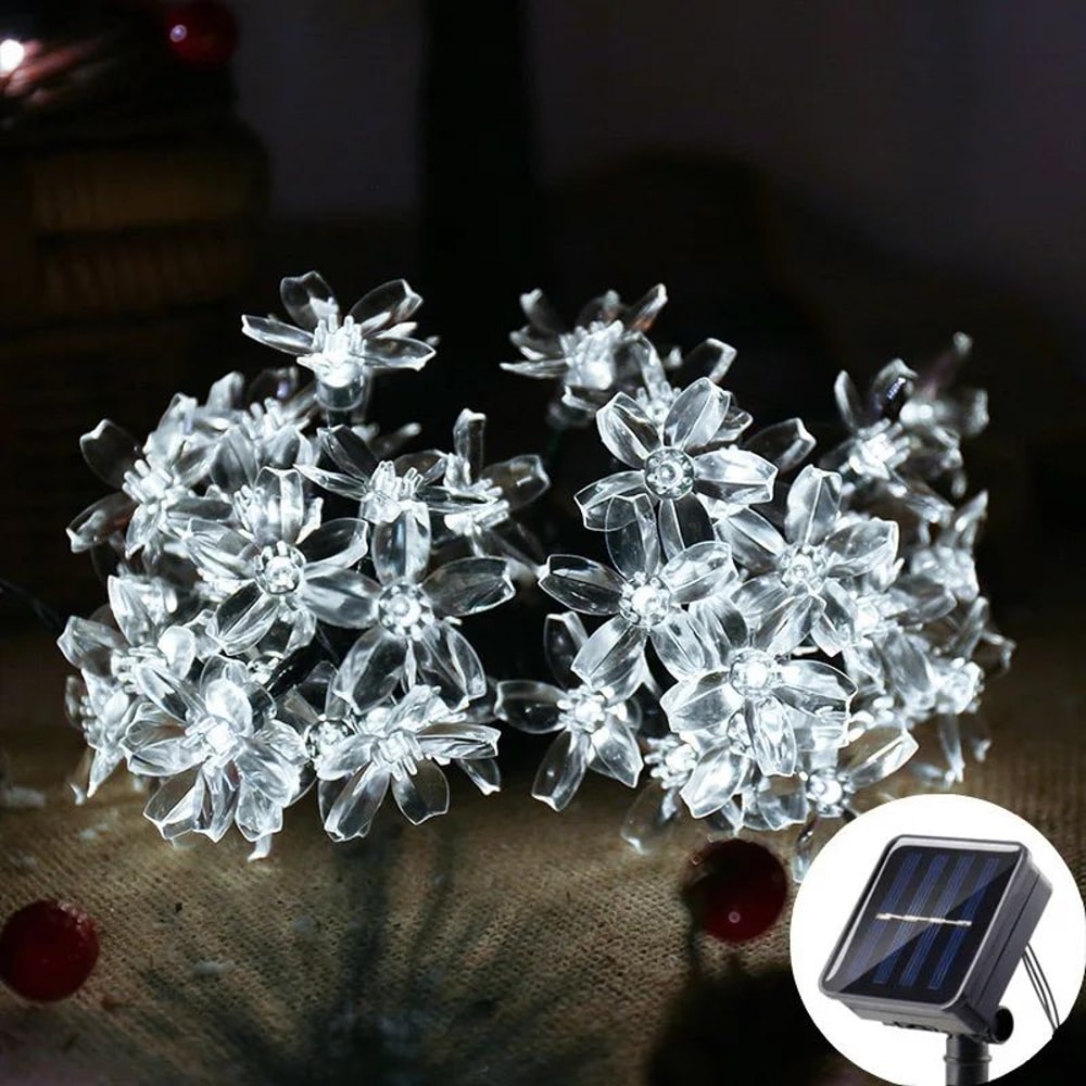 Solar Sakura Fairy Lights Waterproof Cherry Blossom Outdoor String Lights For Garden Wedding Deco 6