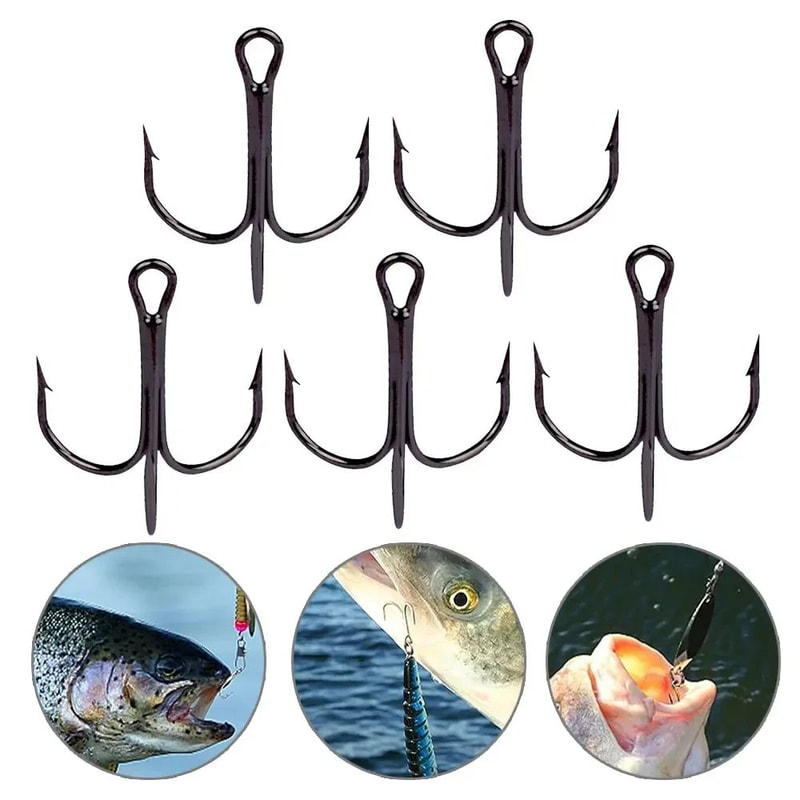 10Pack High Carbon Steel Treble Fishing Hooks Overturned Round Bend For Bass 1