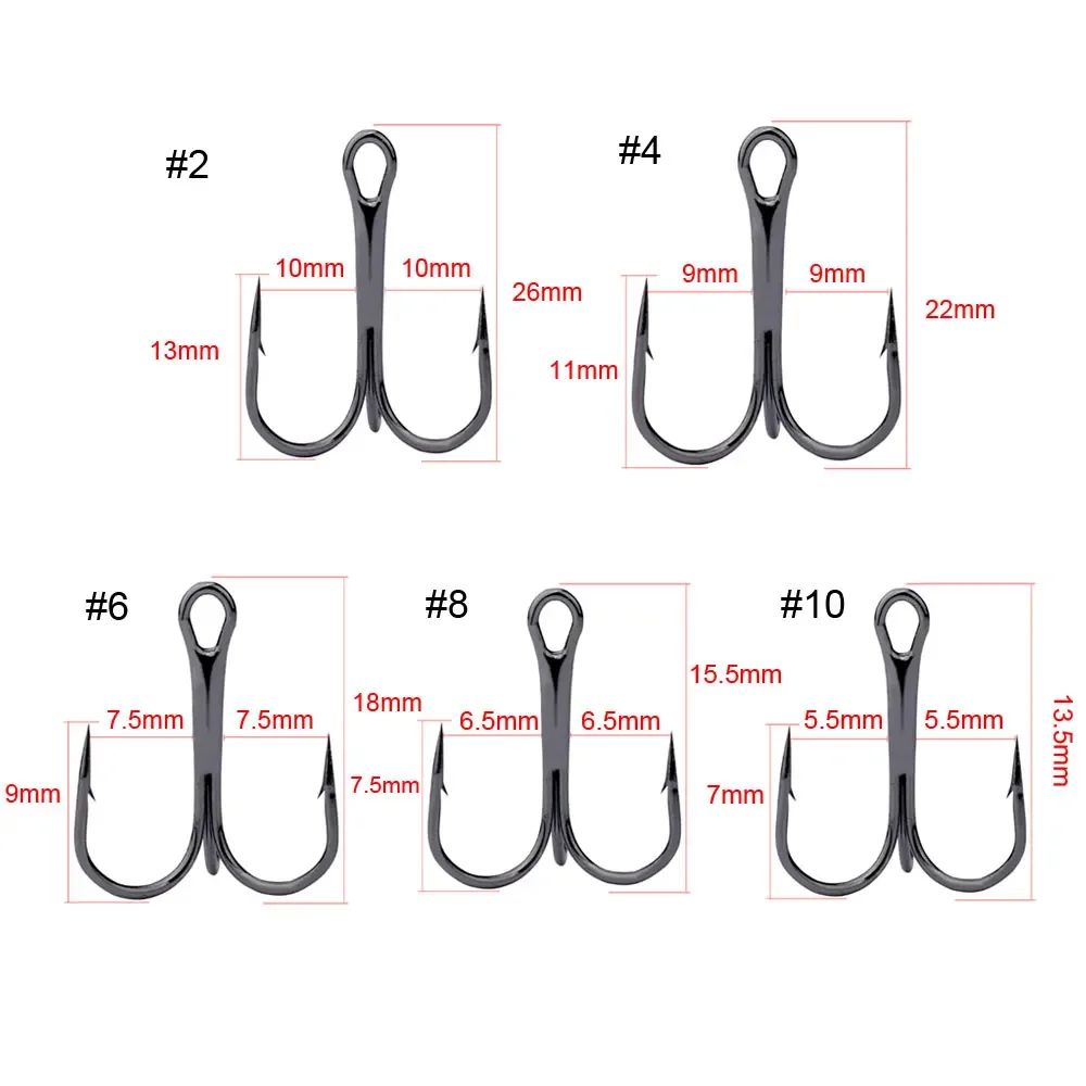 10Pack High Carbon Steel Treble Fishing Hooks Overturned Round Bend For Bass 5