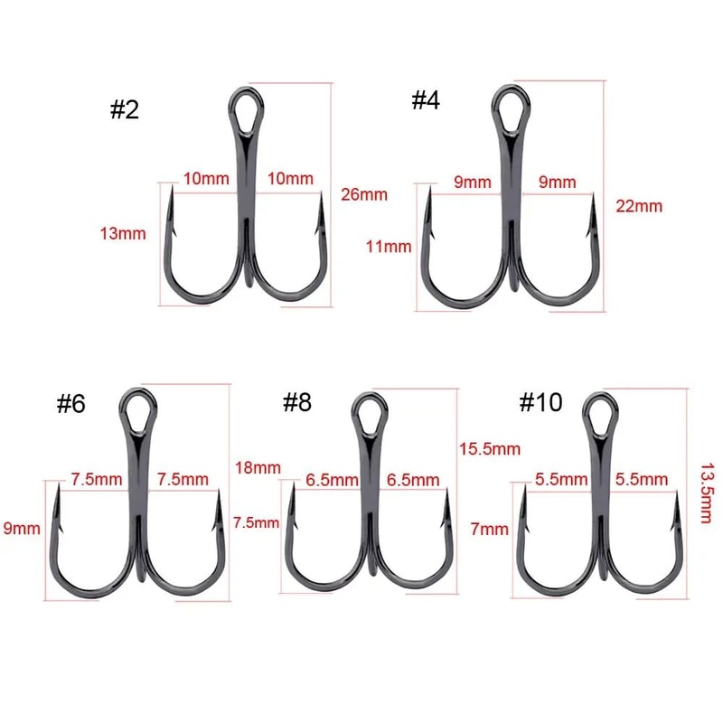 10Pack High Carbon Steel Treble Fishing Hooks Overturned Round Bend For Bass 5