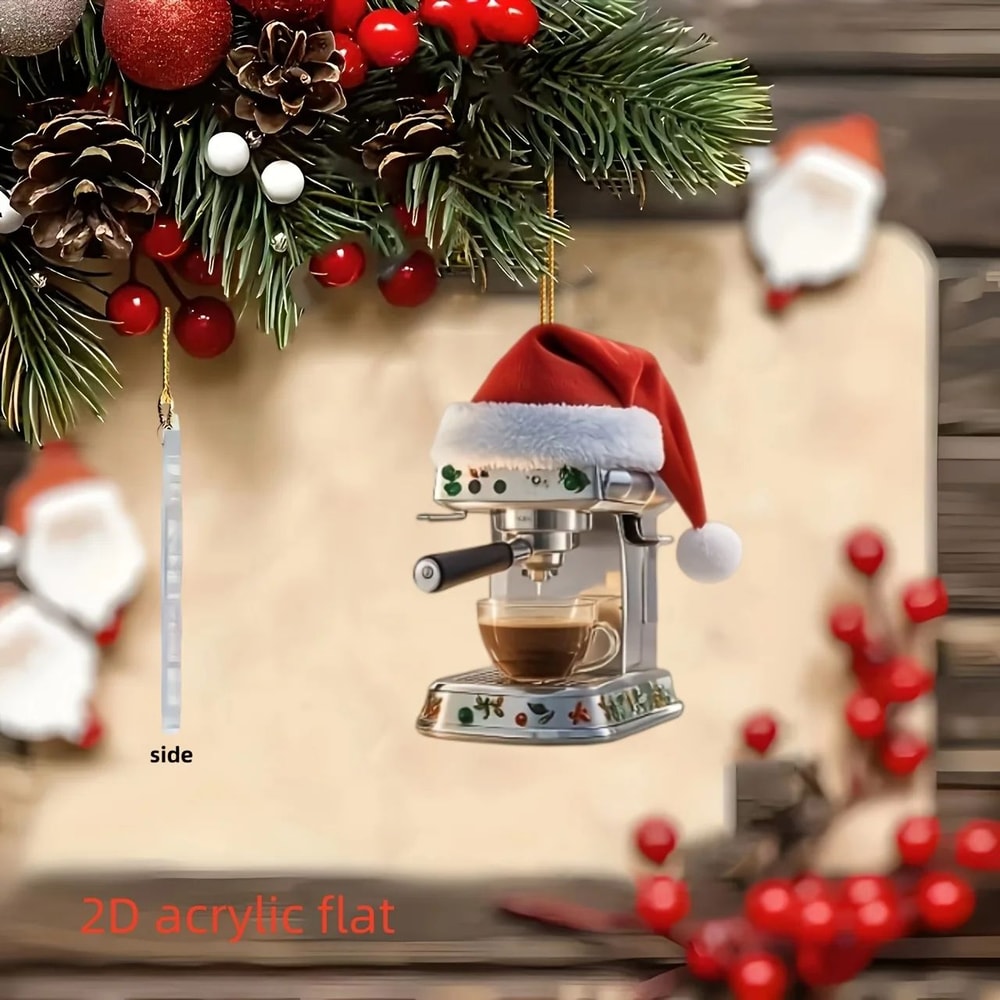 Cozy Brew Acrylic Coffee Machine Ornament Cute Coffee Machine Christmas Ornament Set 3pcs 2