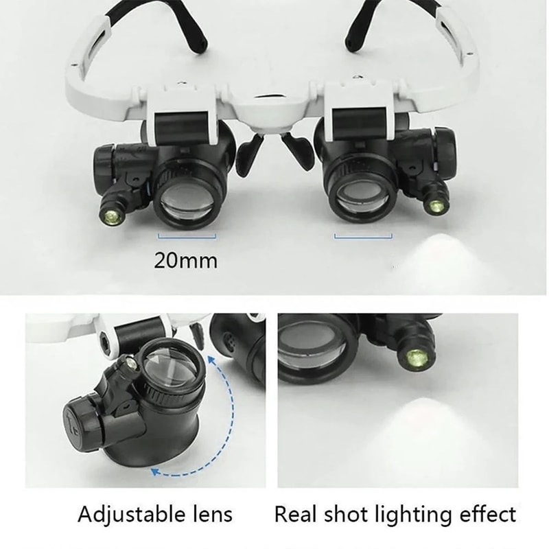 PrecisionView LED Headband Magnifying Glasses Adjustable 2X23X Headband Magnifier For Jewelry Rep 1