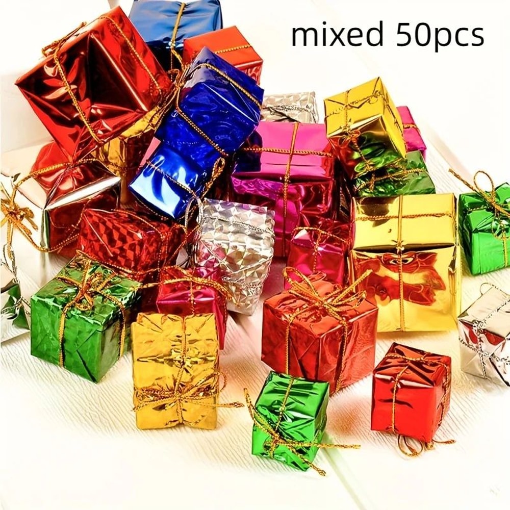 Mini Christmas Ornaments Gift Boxes 50pcs Colorful 3D Decorations For Tree DIY Holiday Crafts 2