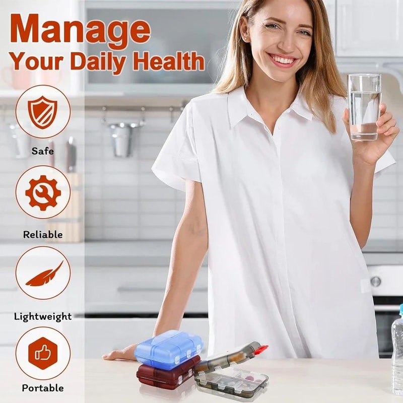 Travel Pill Organizer Box 10Grid Portable Weekly Pill Case For Purse Pocket 4