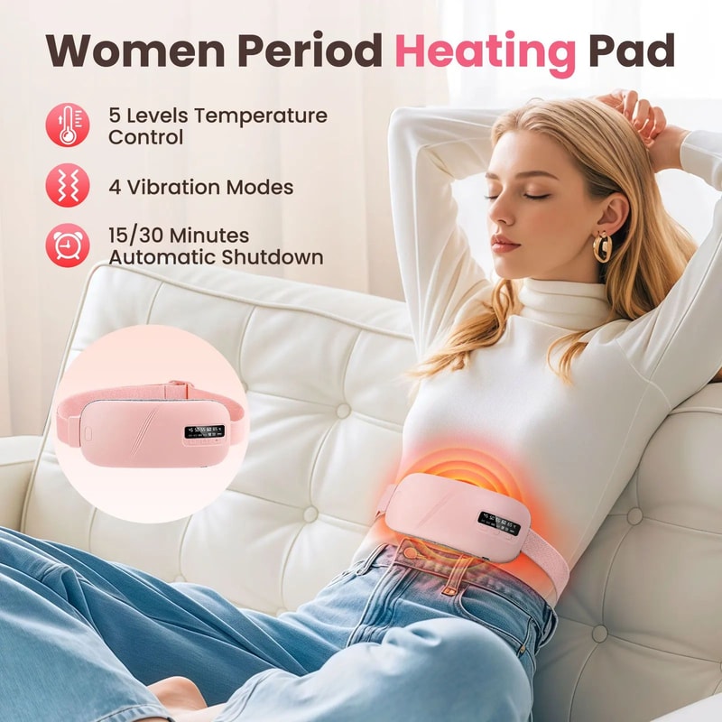 SmartHeat Pro Waist Massager Belt Rechargeable Menstrual Heating Pad With 5 Modes Vibration Relie 1