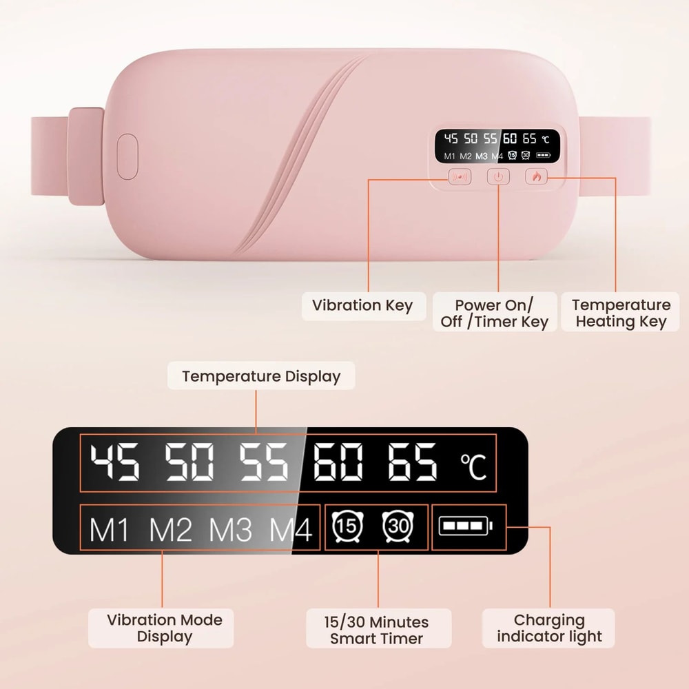 SmartHeat Pro Waist Massager Belt Rechargeable Menstrual Heating Pad With 5 Modes Vibration Relie 2