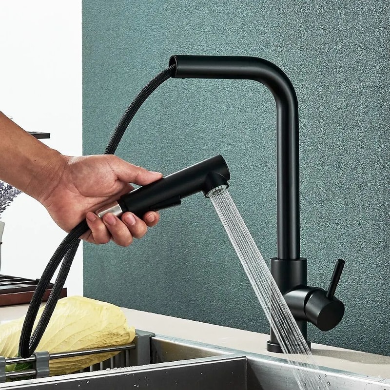 Matte Black PullOut Kitchen Faucet With DualMode Sprayer 360 Swivel HotCold Single Handle 4
