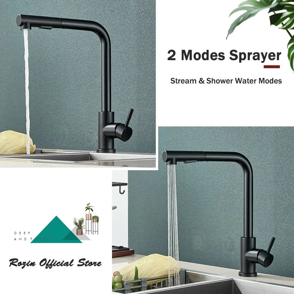 Matte Black PullOut Kitchen Faucet With DualMode Sprayer 360 Swivel HotCold Single Handle 5