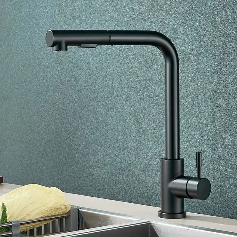 Matte Black PullOut Kitchen Faucet With DualMode Sprayer 360 Swivel HotCold Single Handle 6