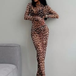 leopard print long sleeve maxi dress – elegant y2k bodycon party dress for women
