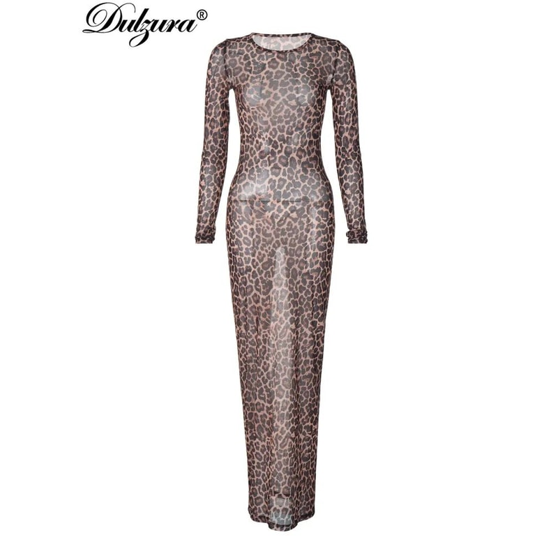 Leopard Print Long Sleeve Maxi Dress Elegant Y2K Bodycon Party Dress For Women 5