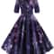 Vintage Floral ALine Summer Dress Half Sleeve Black Retro Party Dress For Women 2