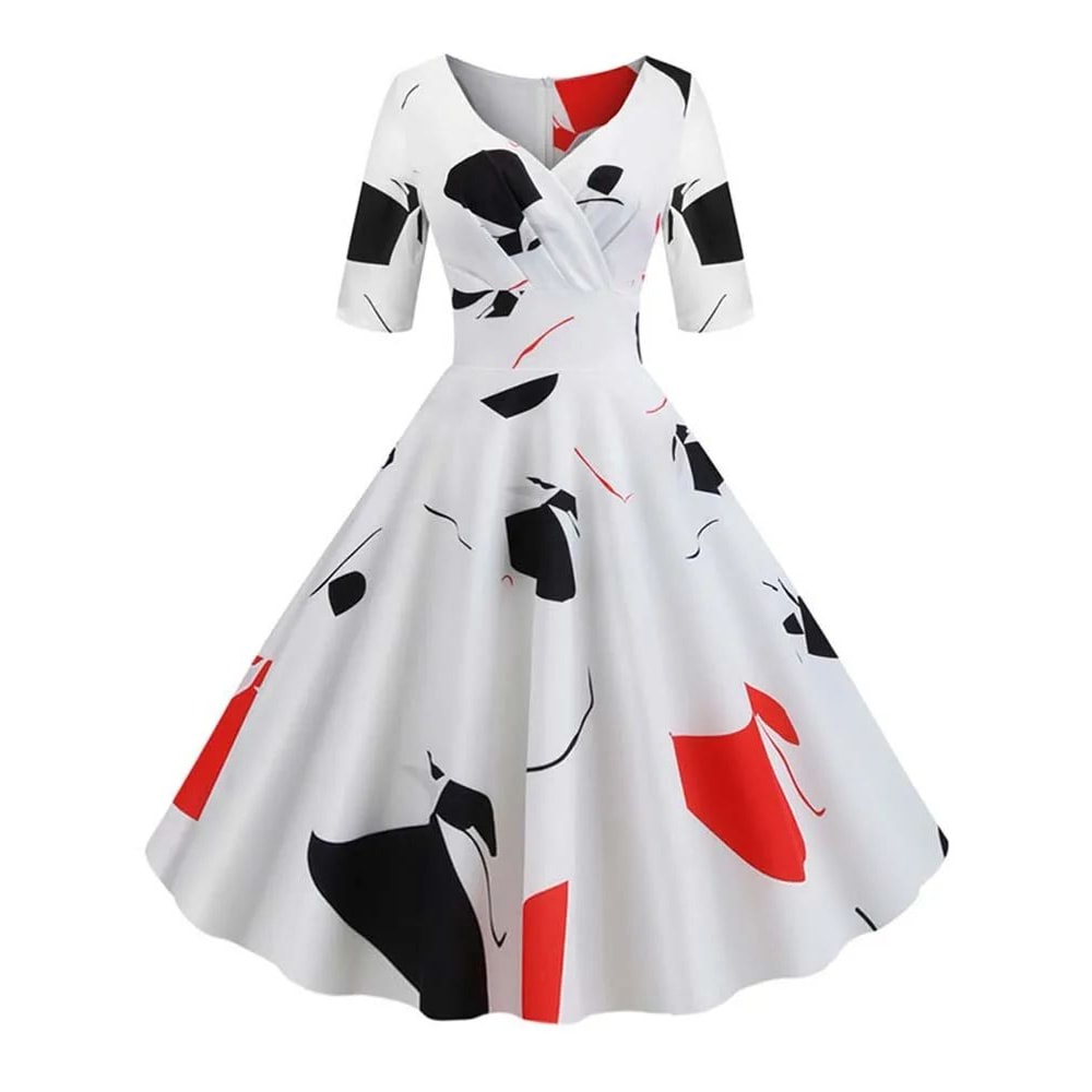 Vintage Floral ALine Summer Dress Half Sleeve Black Retro Party Dress For Women 4