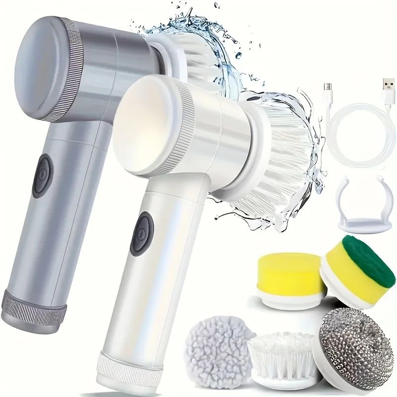 Cordless Electric Spin Scrubber With Long Handle 5 Brush Heads For Tile And Grout Cleaning 0