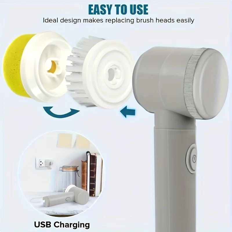 Cordless Electric Spin Scrubber With Long Handle 5 Brush Heads For Tile And Grout Cleaning 5