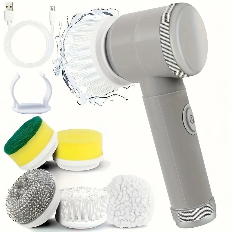 Cordless Electric Spin Scrubber With Long Handle 5 Brush Heads For Tile And Grout Cleaning 6
