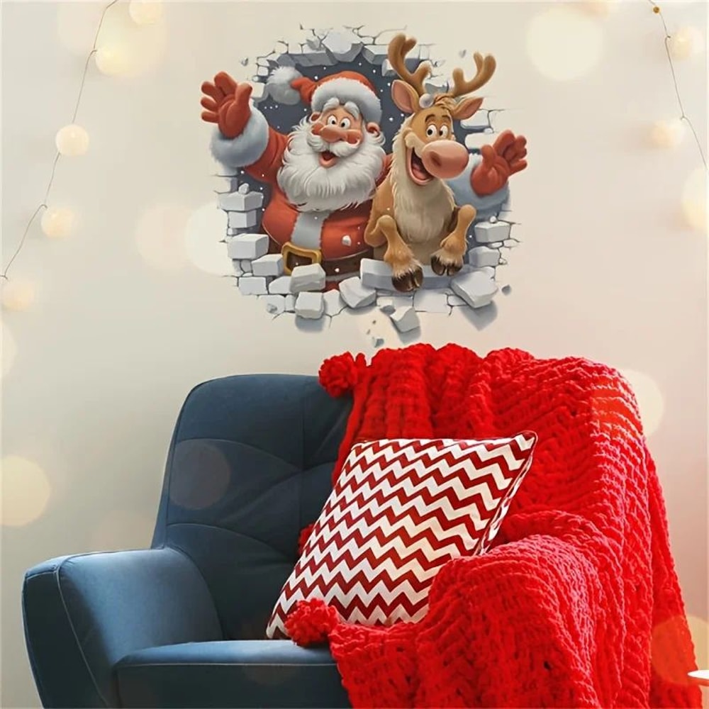 Festive 3D Santa Rudolf Christmas Wall Stickers Removable SelfAdhesive Holiday Window Wall Decal 1